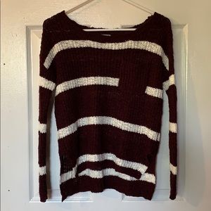 Burgundy and white striped sweater